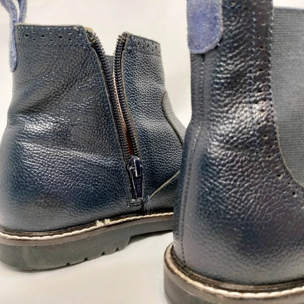 Mini Boden Blue Leather Boots; Brogue Detail Ankle Booties